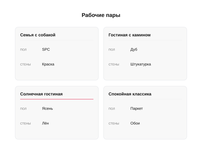 Памятка: рабочие пары пола и стен