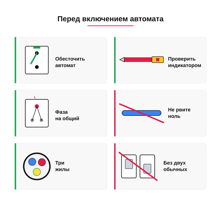 Памятка перед включением автомата