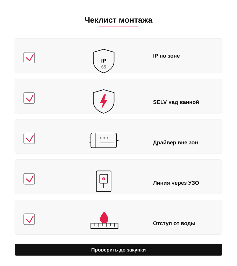 Памятка проверки освещения санузла